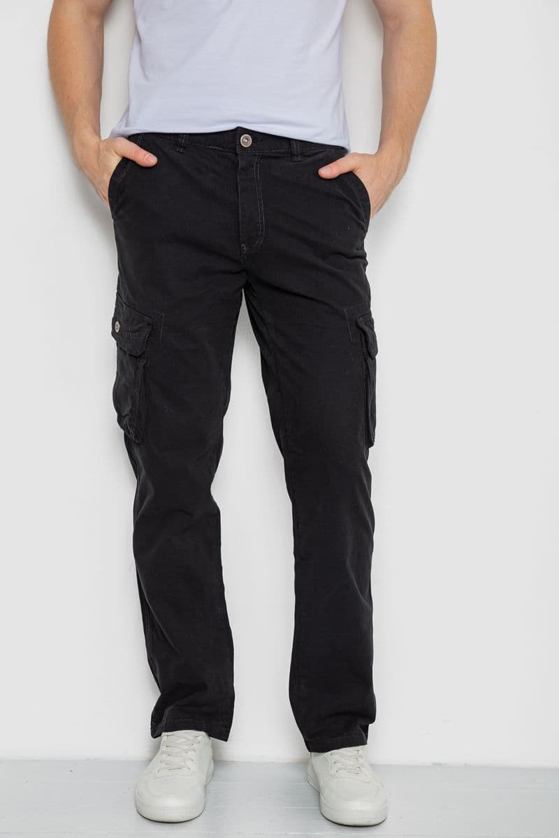 Штани чоловічі з кишенями, колір чорний, 244R2078 - зображення 1