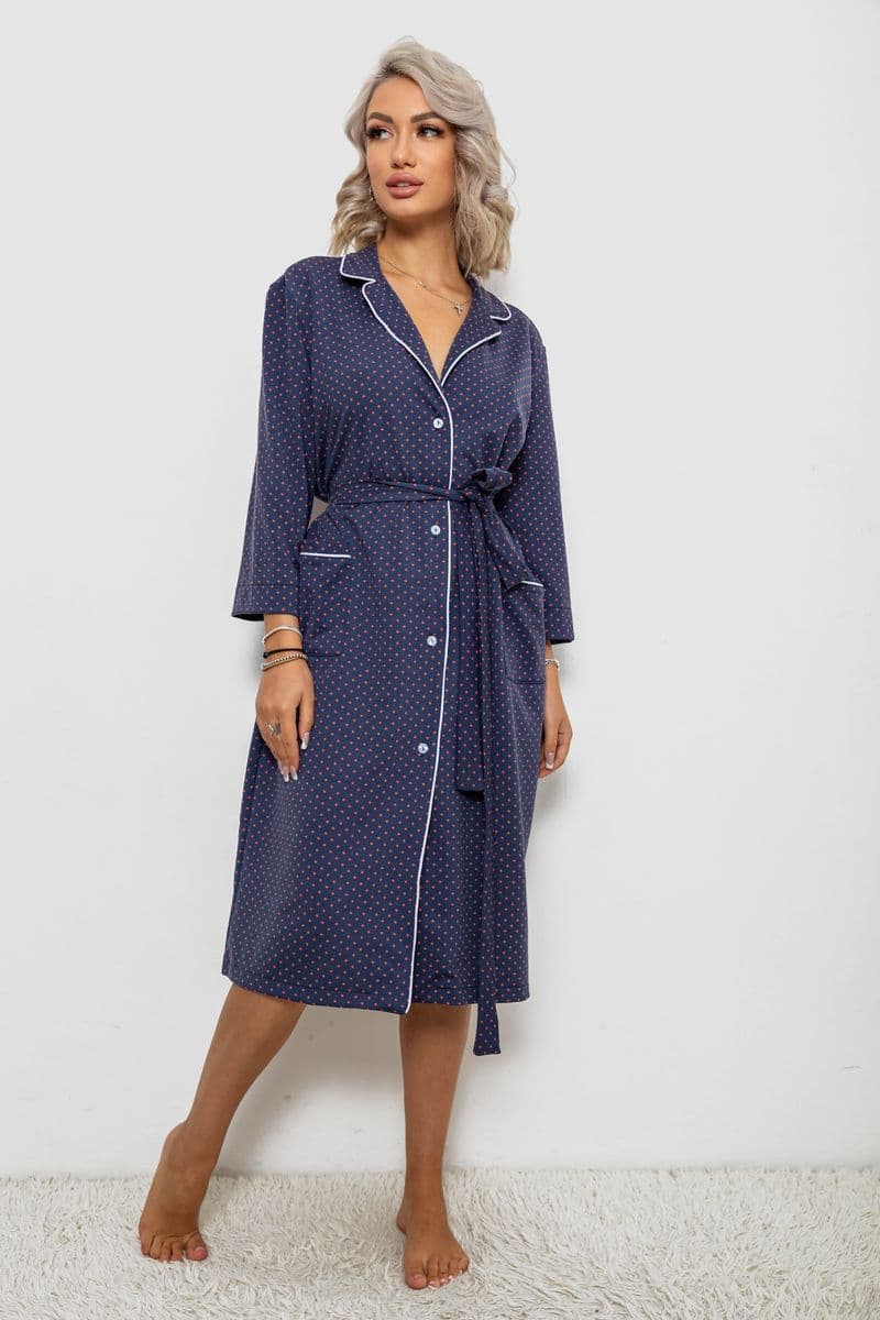 Халат жіночий домашній в горошок, колір синій, 257R334 - зображення 1