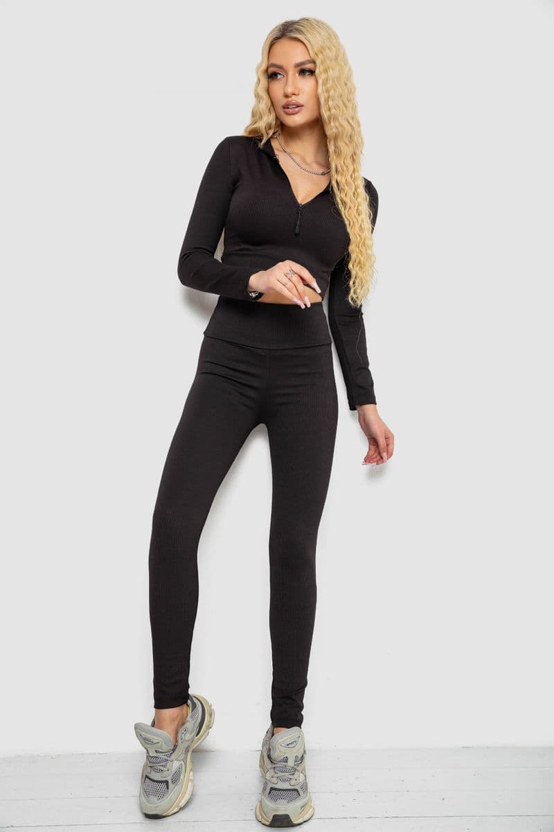 Костюм жіночий в рубчик, колір чорний, 221R3320 - зображення 1