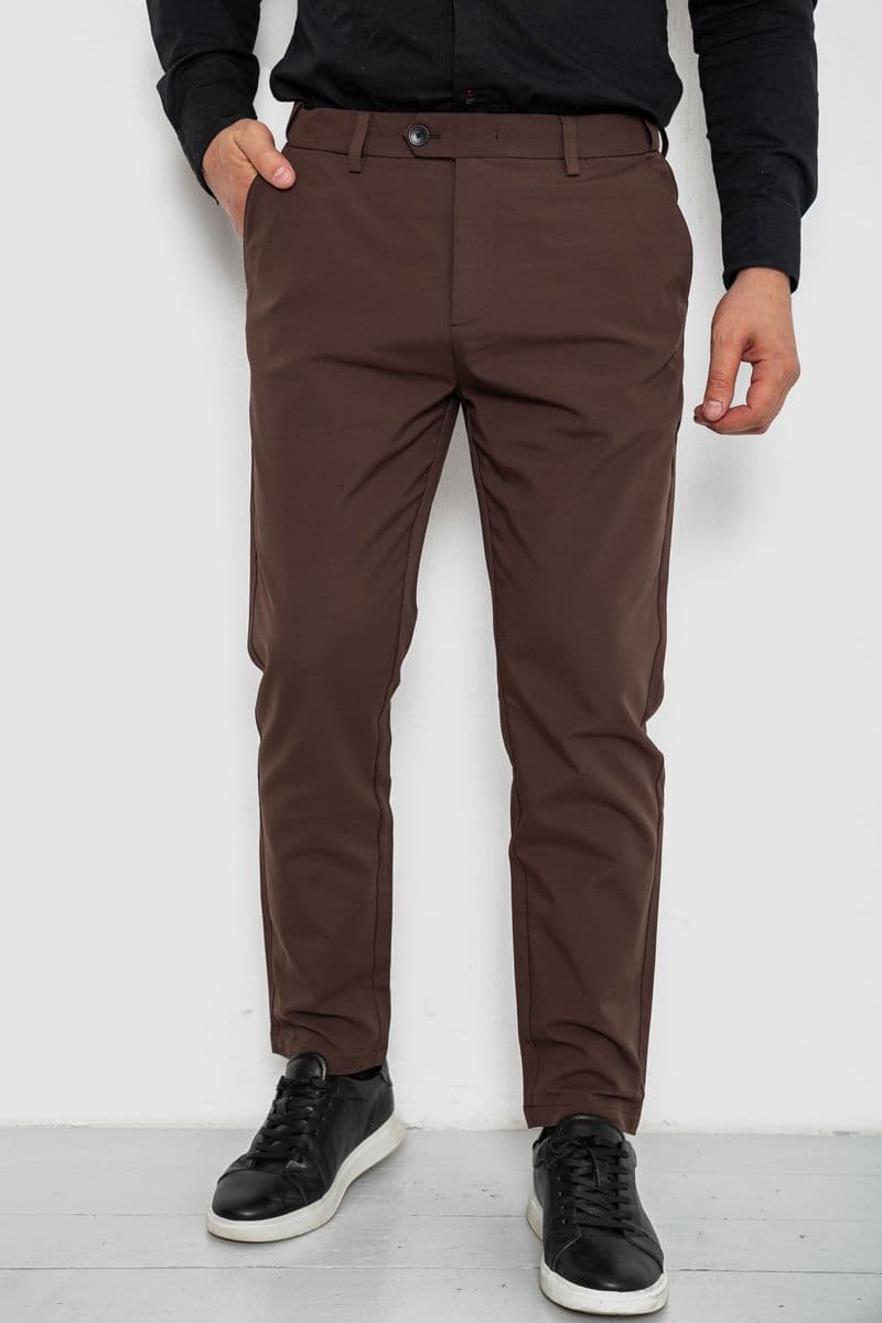 Штани чоловічі класичні однотонні, колір коричневий, 157RU06-007 - зображення 1