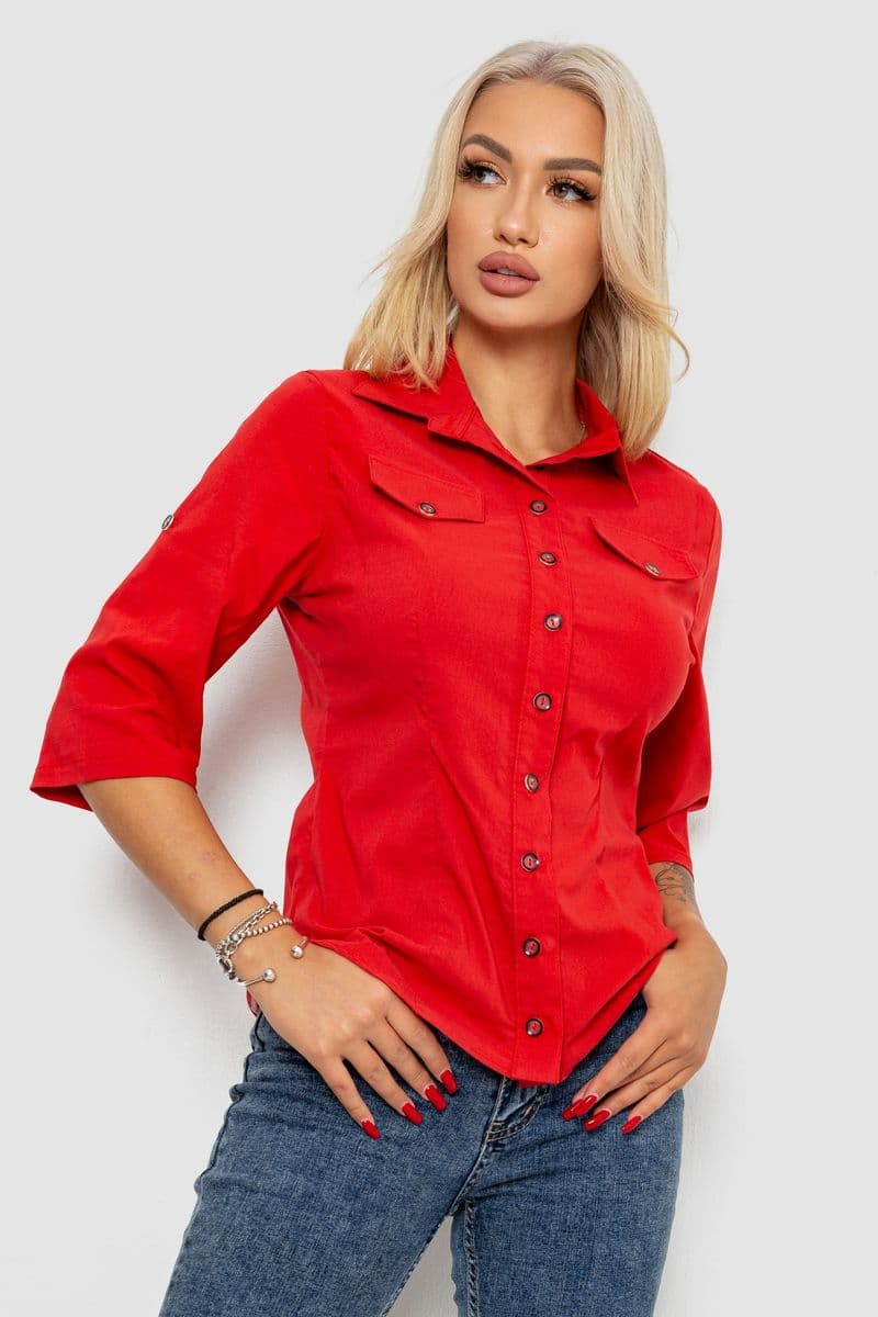 Сорочка жіноча однотонна, колір червоний, 230R068-5 - зображення 1
