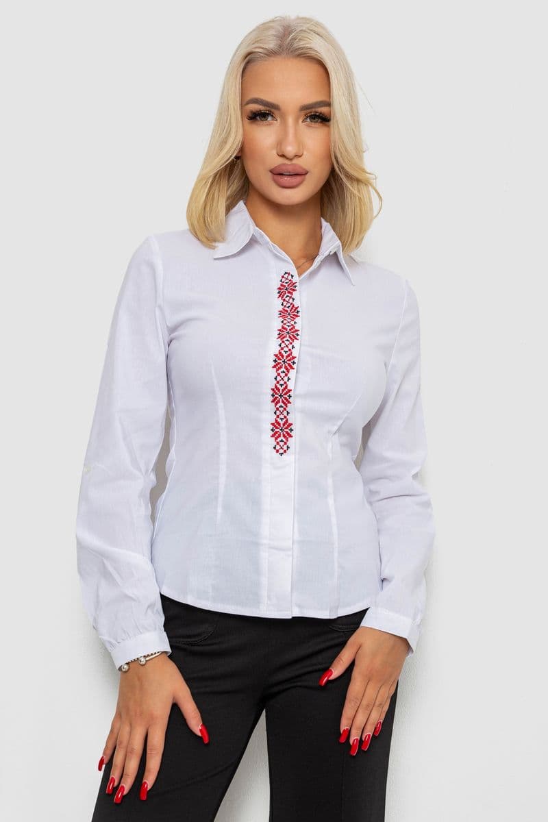Блуза класична з вишивкою, колір білий, 230R03-2 - зображення 1