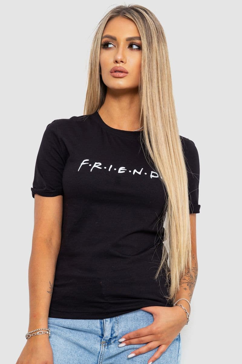 Футболка жіноча з принтом, колір чорний, 238R57396 - зображення 1