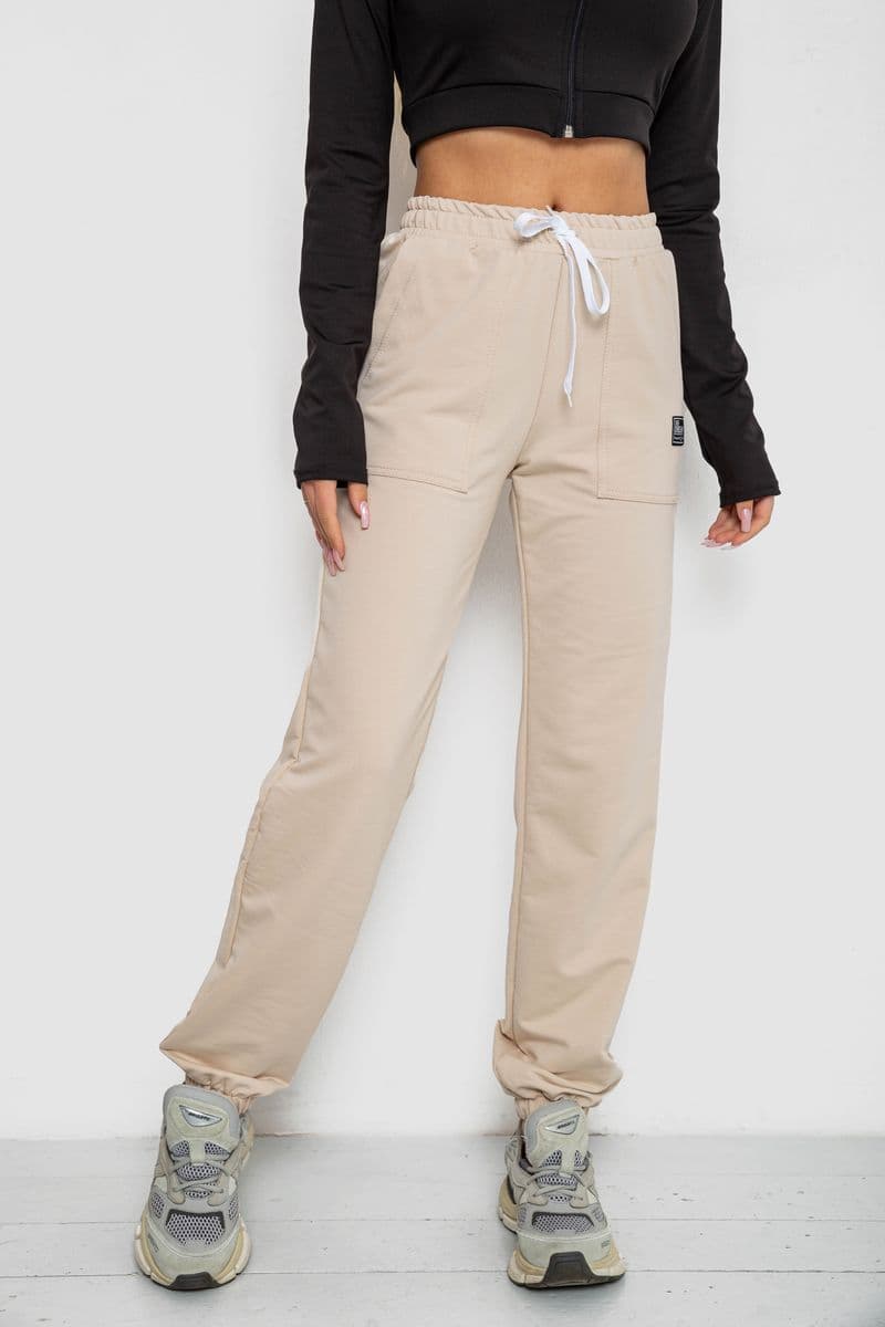 Спортивні штани жіночі, колір світло-бежевий, 247R4670 - зображення 1