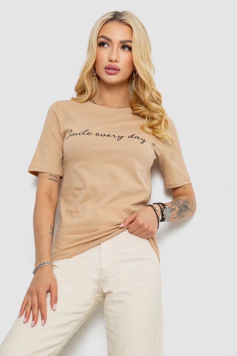 Футболка жіноча з принтом, колір бежевий, 241R130 - зображення 1