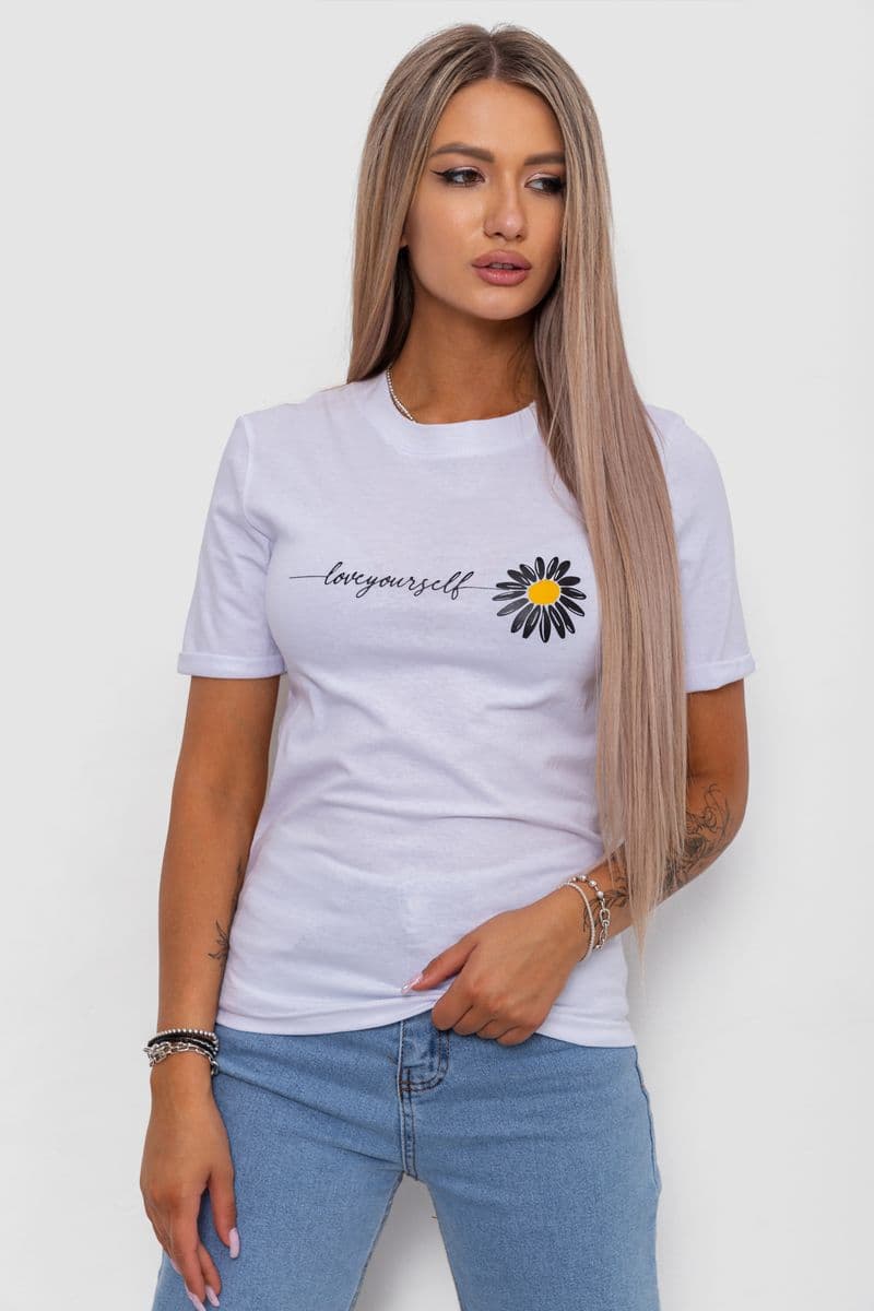 Футболка жіноча з принтом, колір білий, 238R01632 - зображення 1