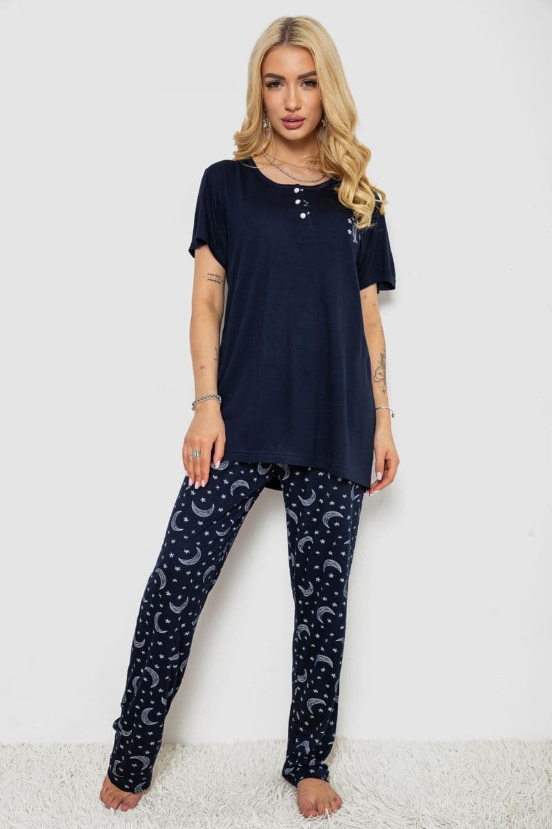 Піжама жіноча з принтом, колір синій, 243R7026 - зображення 1