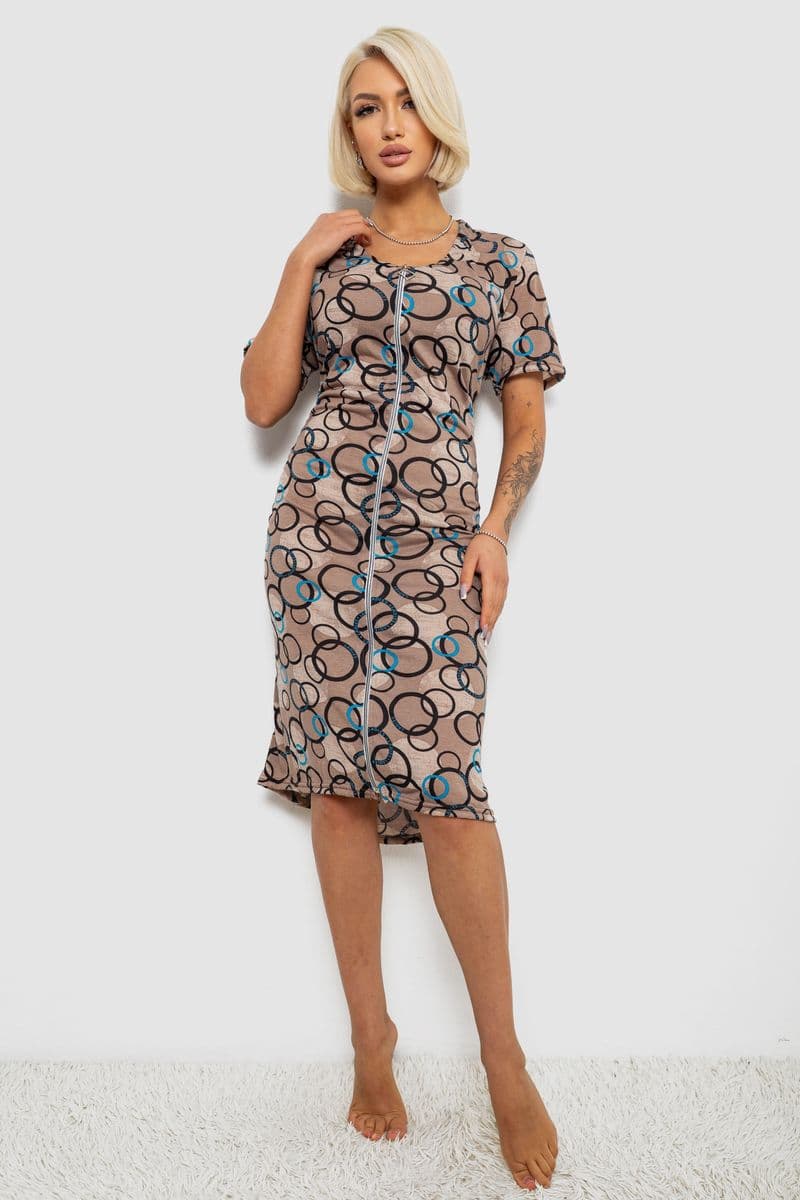 Халат жіночий на блискавці з принтом, колір мокко, 257R1030 - зображення 1