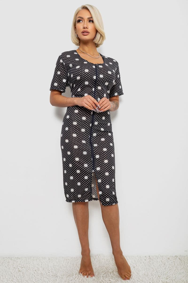 Халат жіночий на блискавці в горох, колір чорний, 257R1030-5 - зображення 1