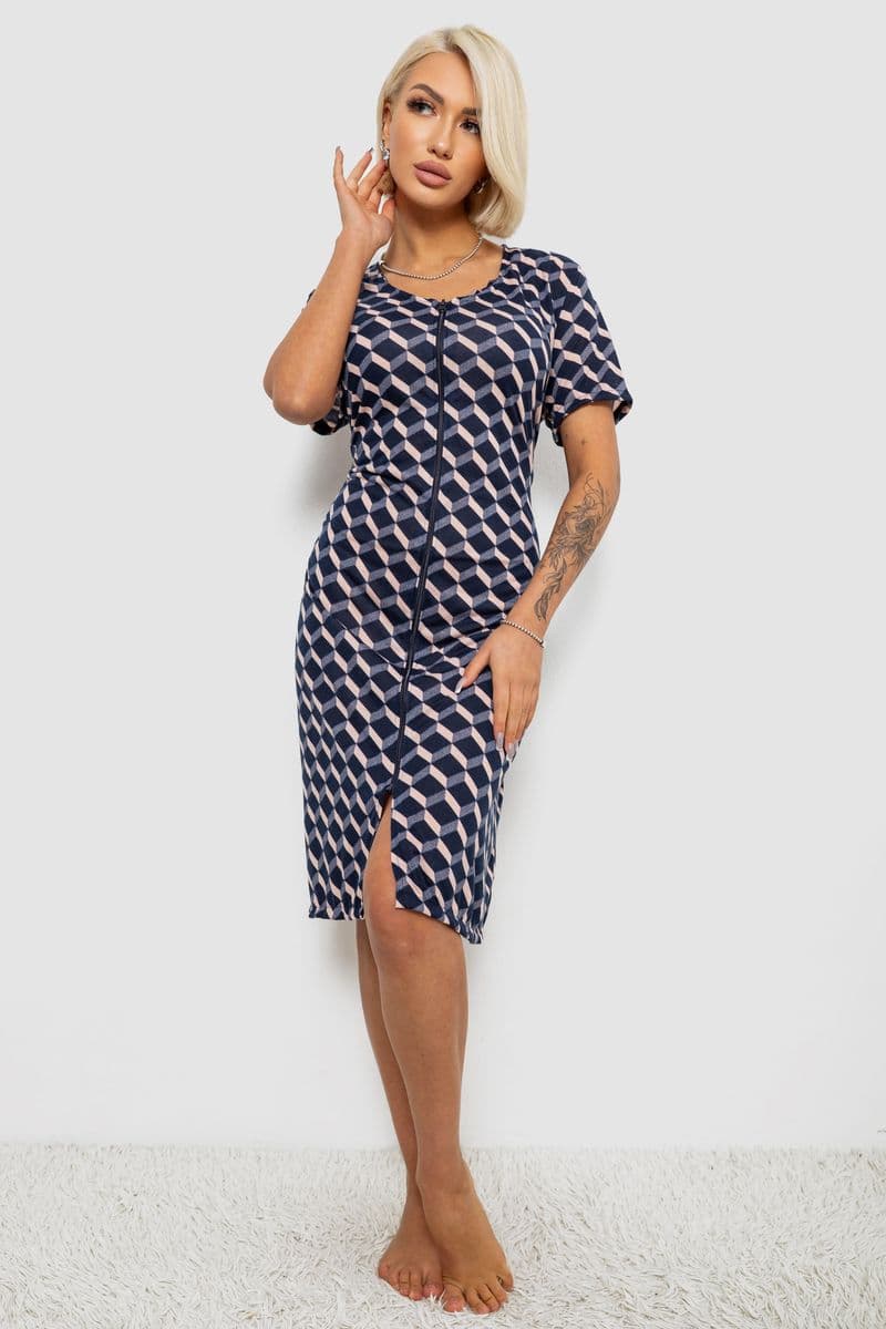 Халат жіночий на блискавці з принтом, колір синій, 257R1030-9 - зображення 1