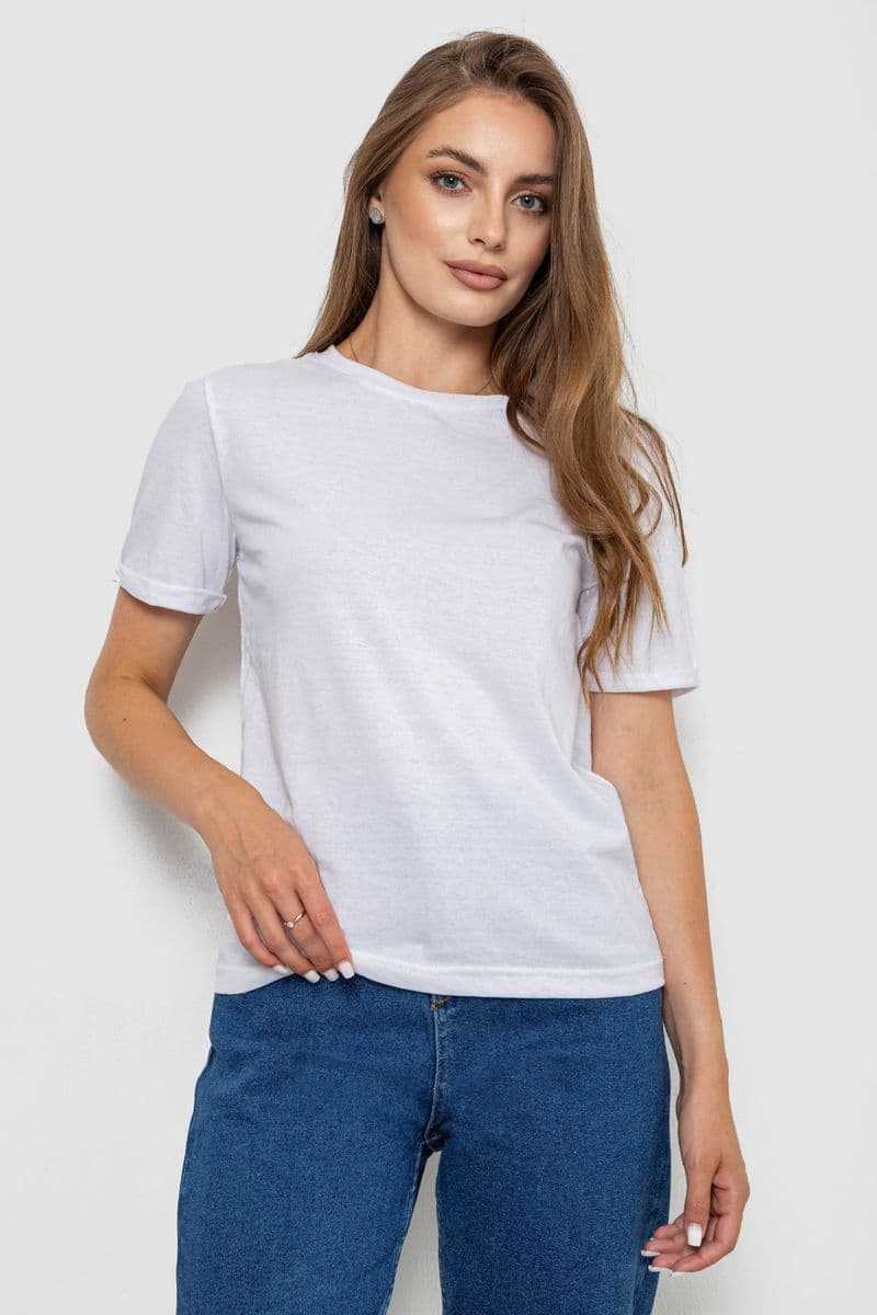 Футболка жіноча однотонна, колір білий, 238R111-1 - зображення 1