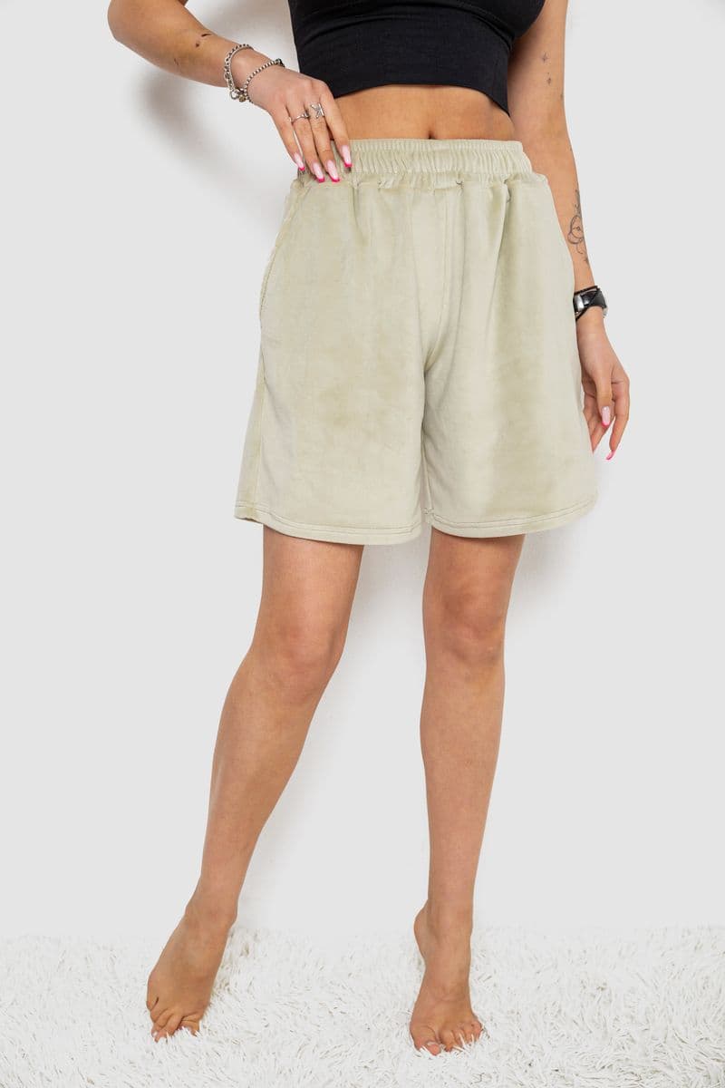 Шорти жіночі велюрові, колір світло-оливковий, 238R106 - зображення 1