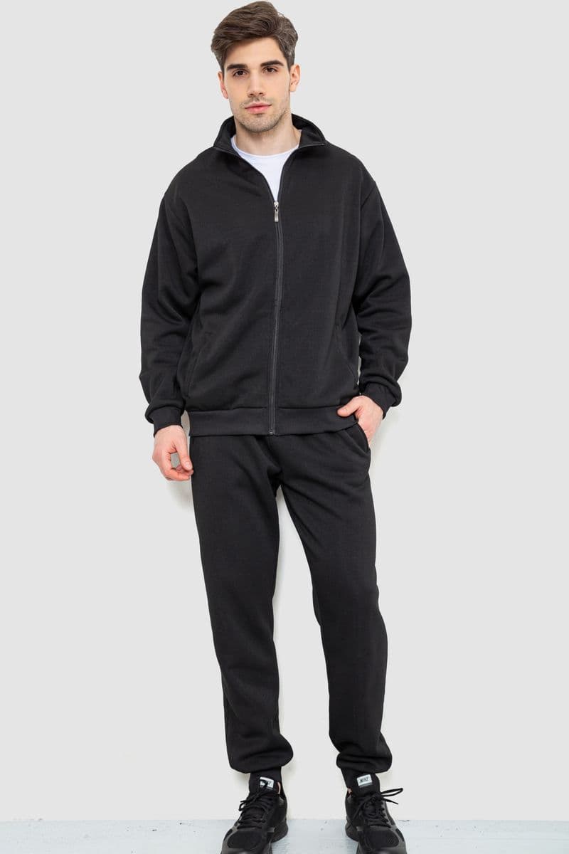 Спорт чоловічий костюм на флісі, колір чорний, 244R967 - зображення 1