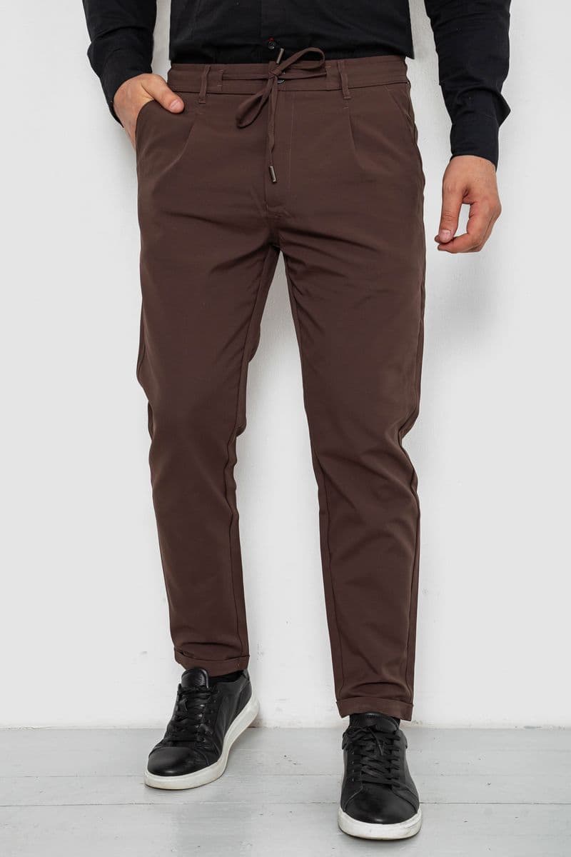 Штани чоловічі класичні однотонні, колір коричневий, 157RU02-007 - зображення 1