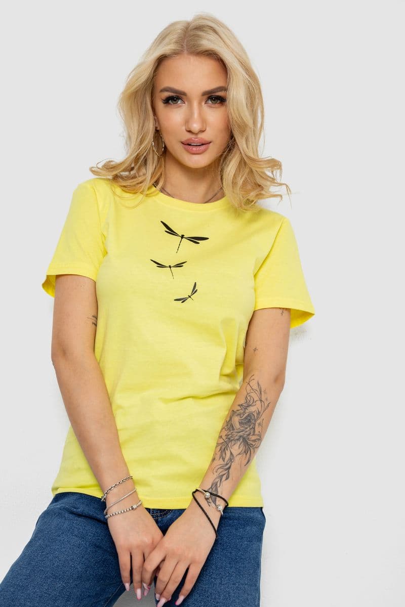 Футболка жіноча з принтом, колір жовтий, 238R555 - зображення 1