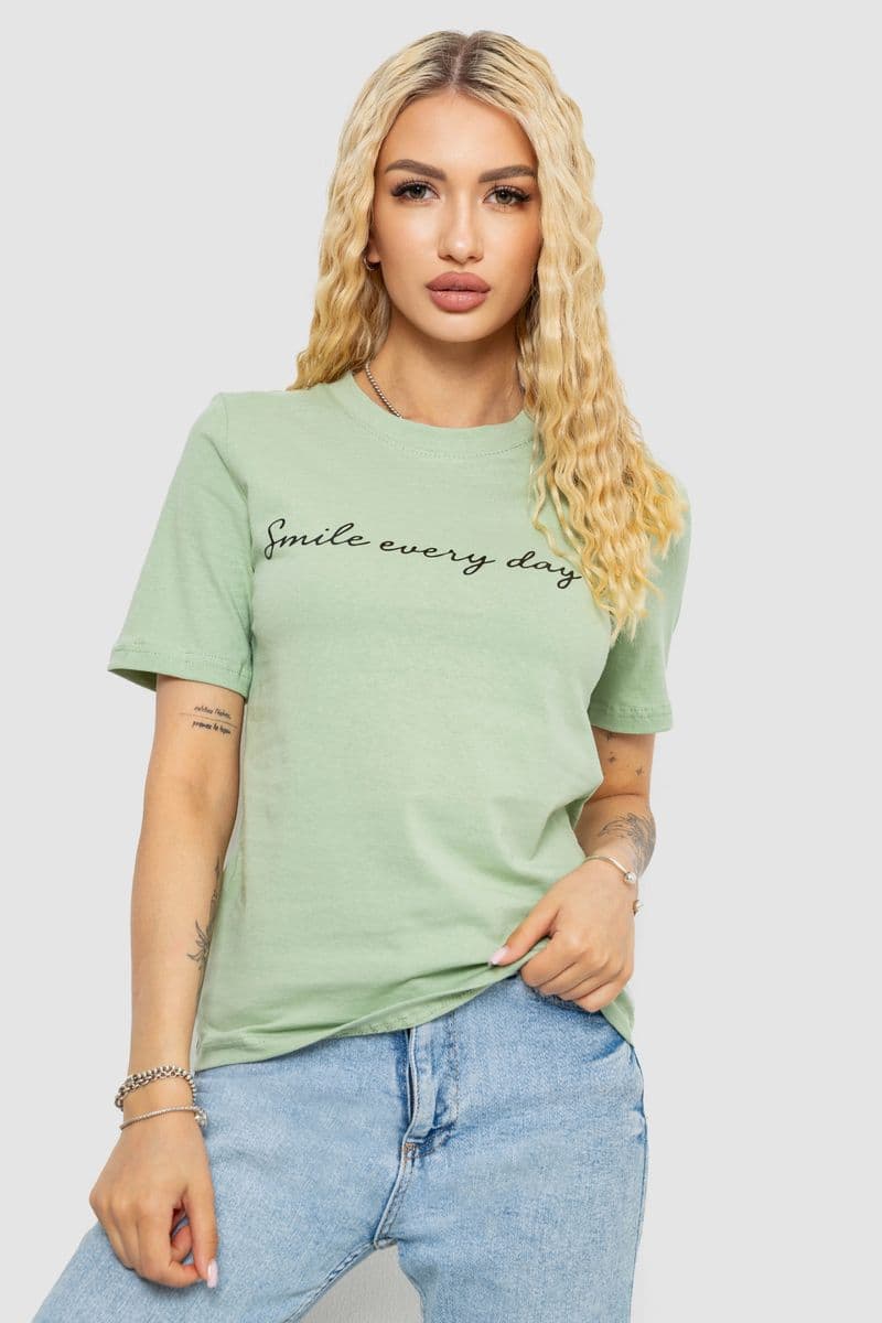 Футболка жіноча з принтом, колір оливковий, 241R130 - зображення 1