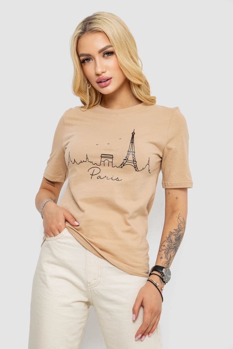 Футболка жіноча з принтом, колір бежевий, 241R132 - зображення 1