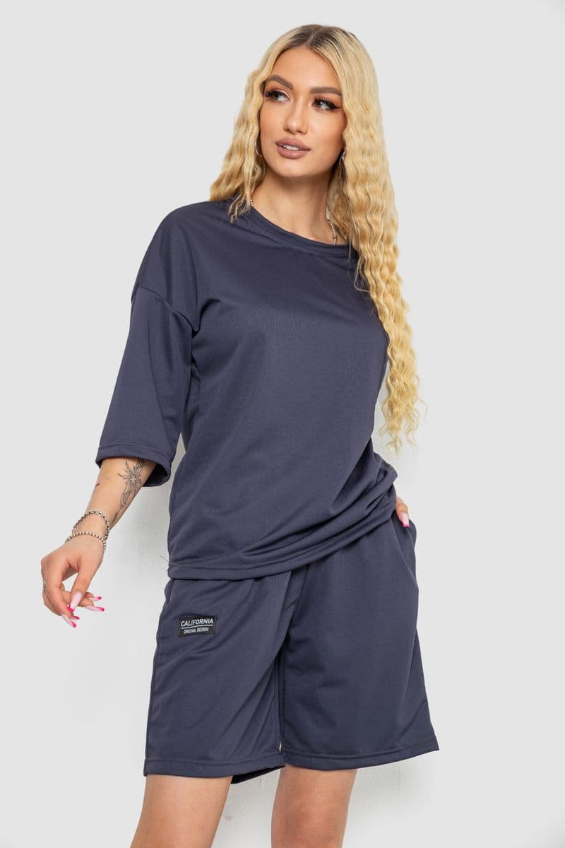 Костюм жіночий однотонний, колір темно-сірий, 238R116 - зображення 1