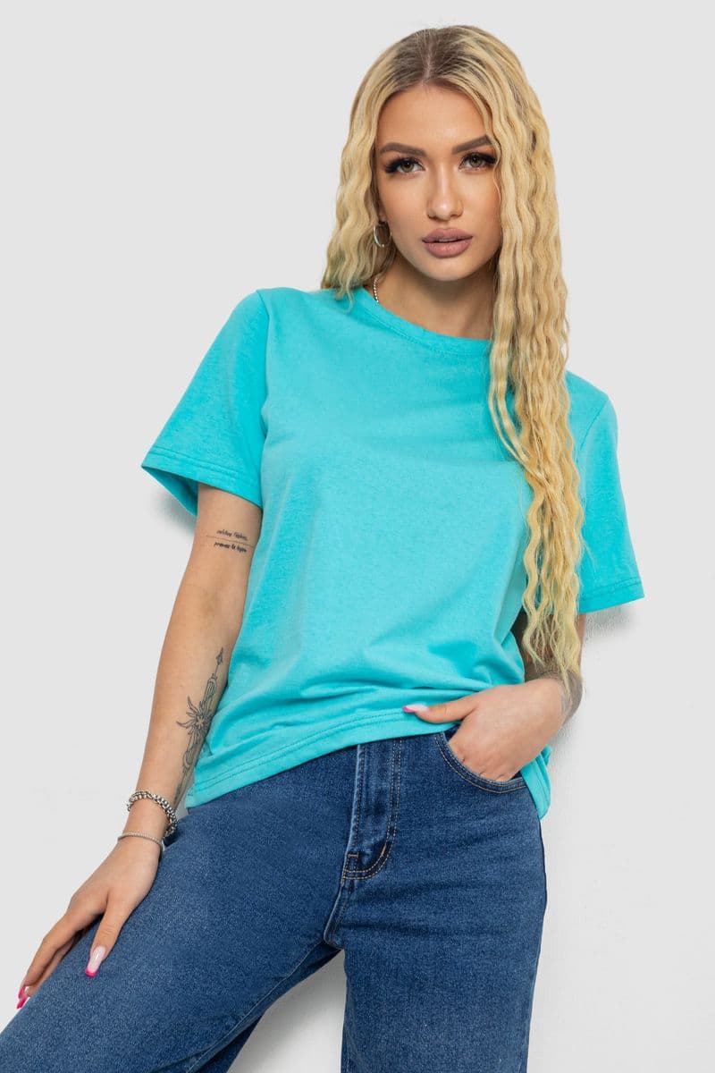 Футболка жіноча однотонна, колір блакитний, 238R111 - зображення 1