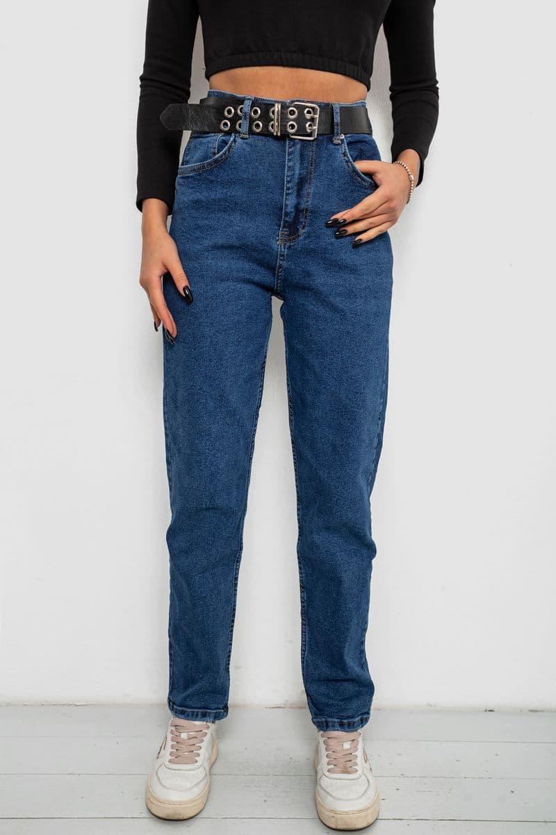 Джинси жіночі однотонні MOM, колір синій, 244R001115 - зображення 1