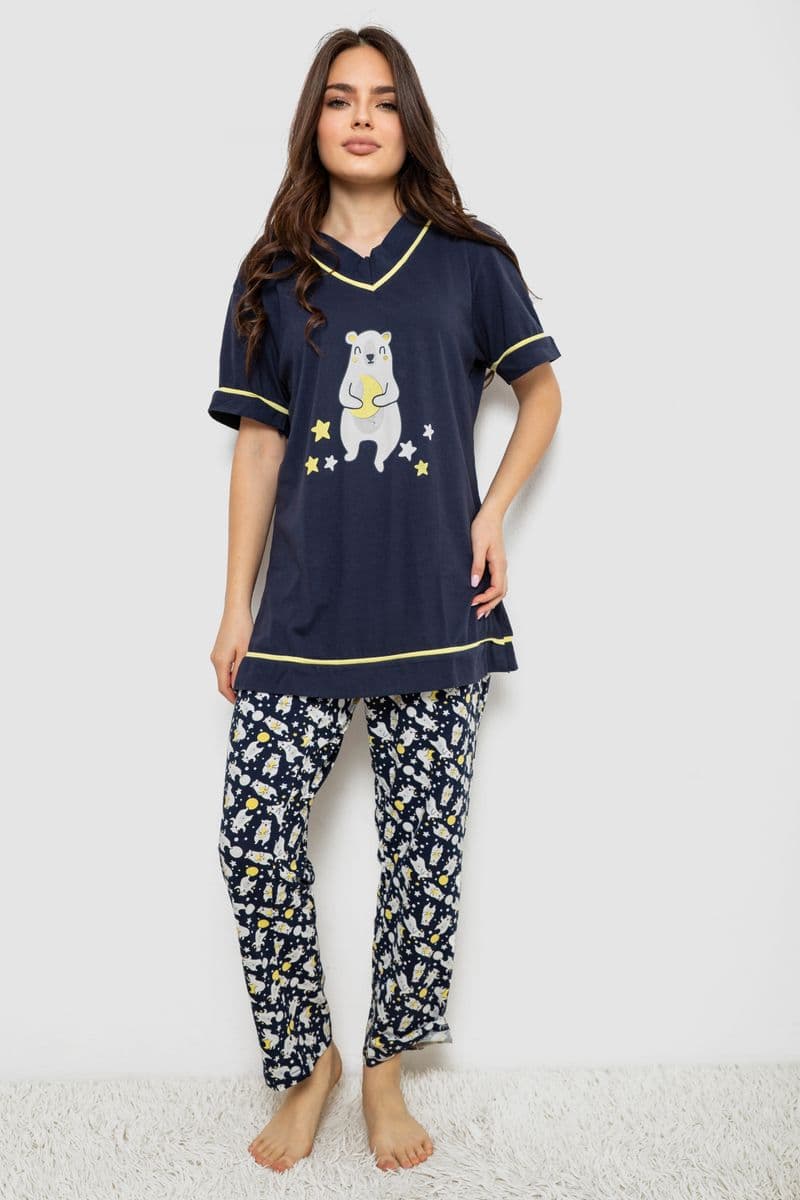 Піжама жіноча з принтом, колір синій, 243R1600-022 - зображення 1