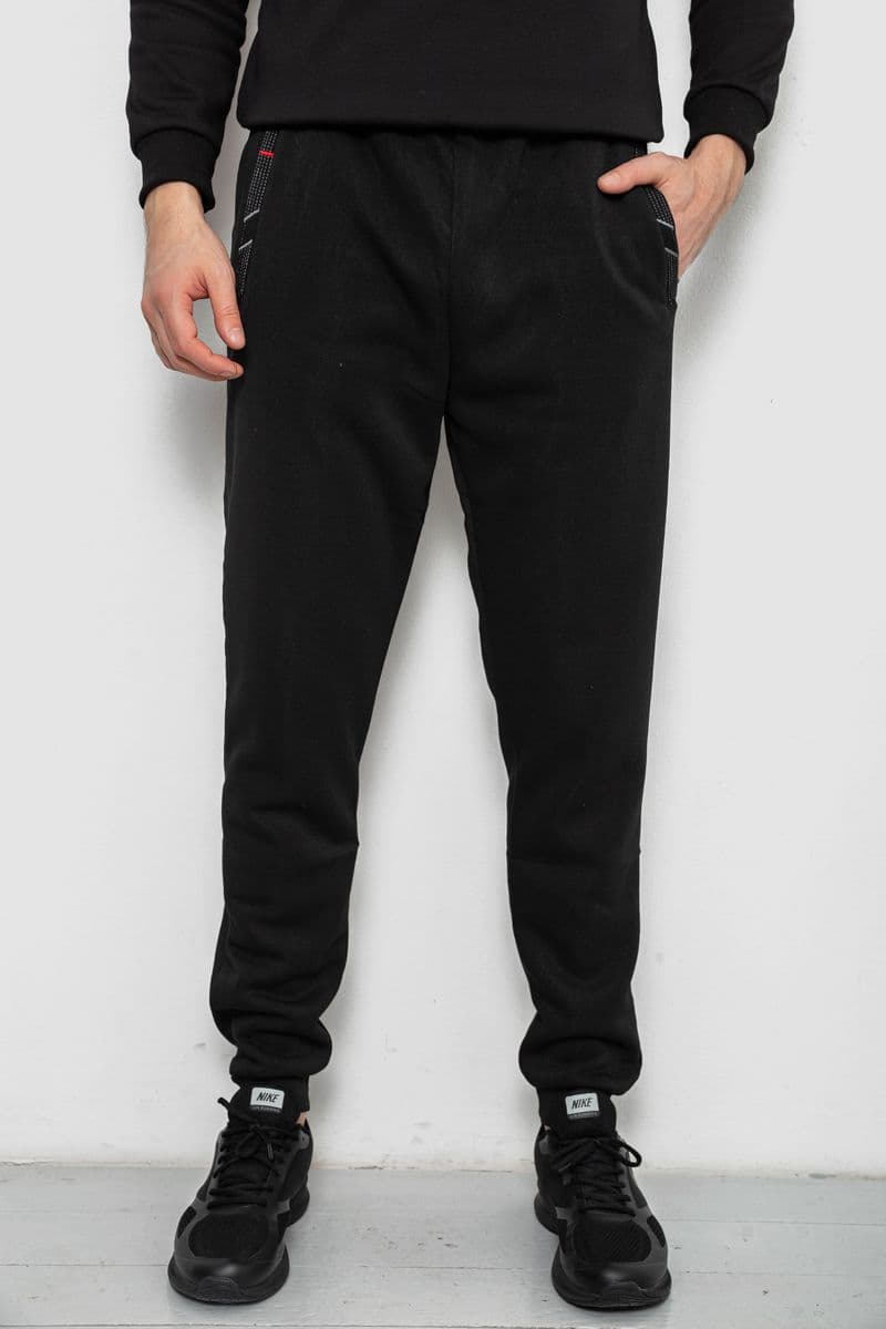 Спортивні штани чоловічі на флісі, колір чорний, 244R41553 - зображення 1