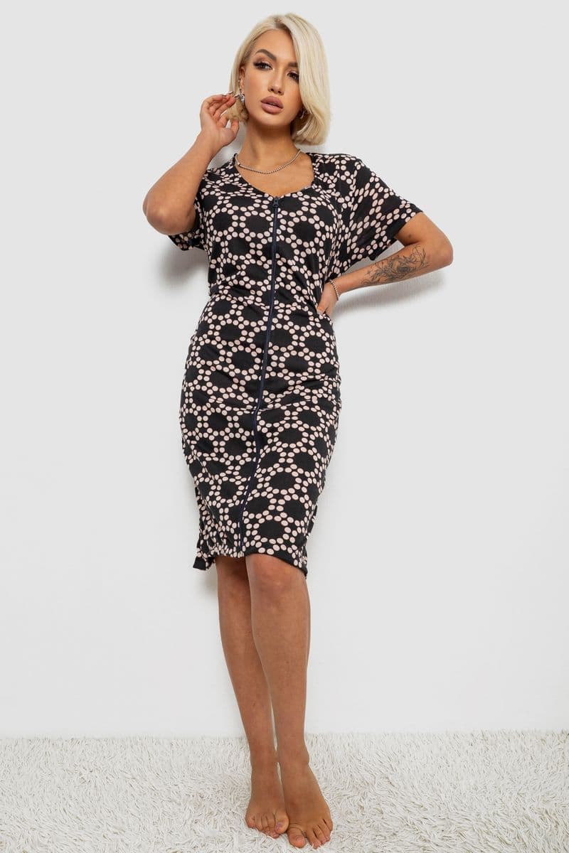 Халат жіночий на блискавці в горох, колір чорний, 257R1030-3 - зображення 1