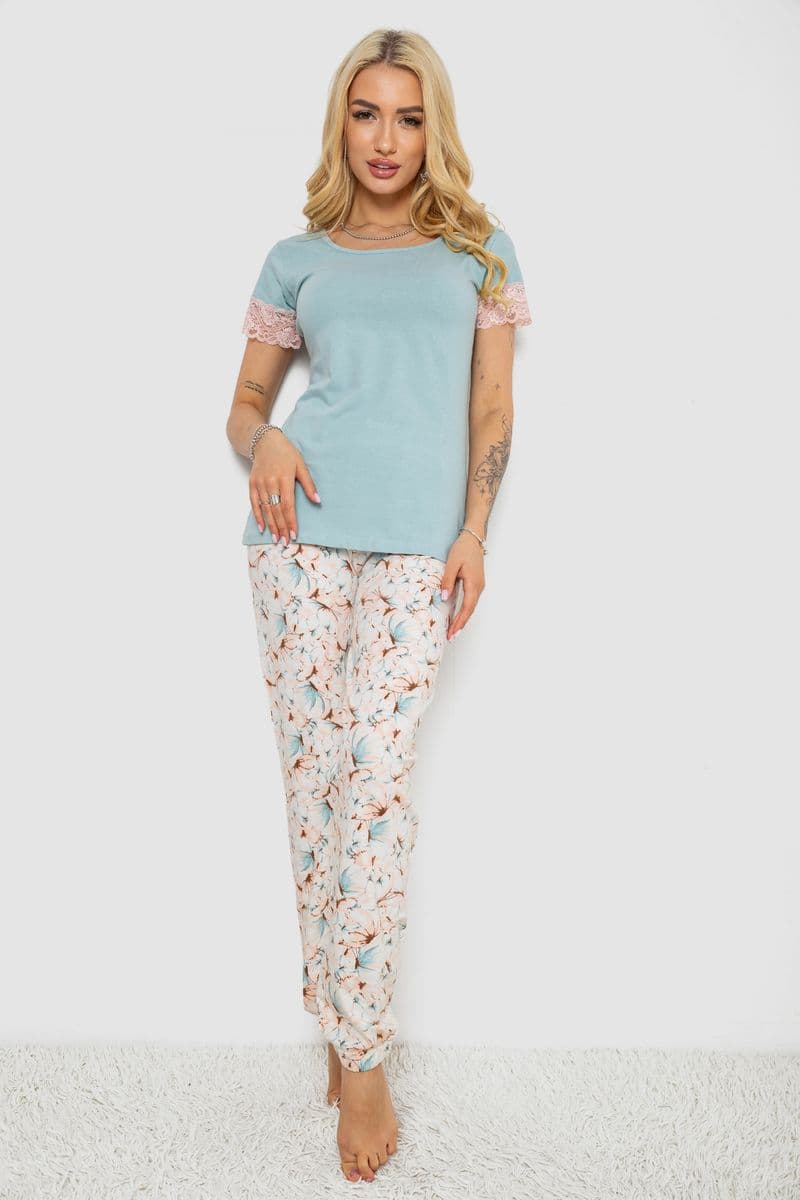 Піжама жіноча з принтом, колір оливковий, 243R1484-005 - зображення 1