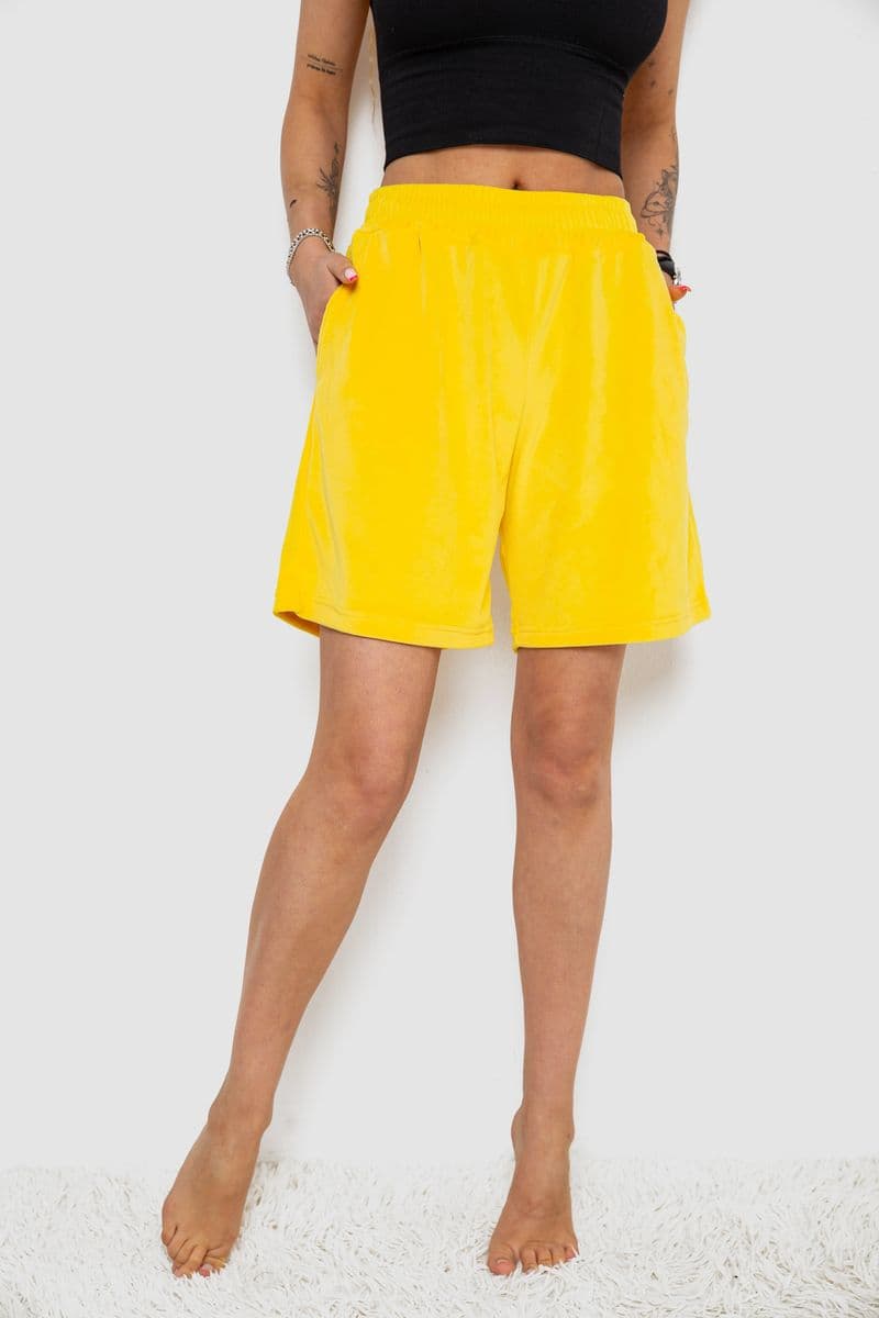 Шорти жіночі велюрові, колір жовтий, 238R106 - зображення 1