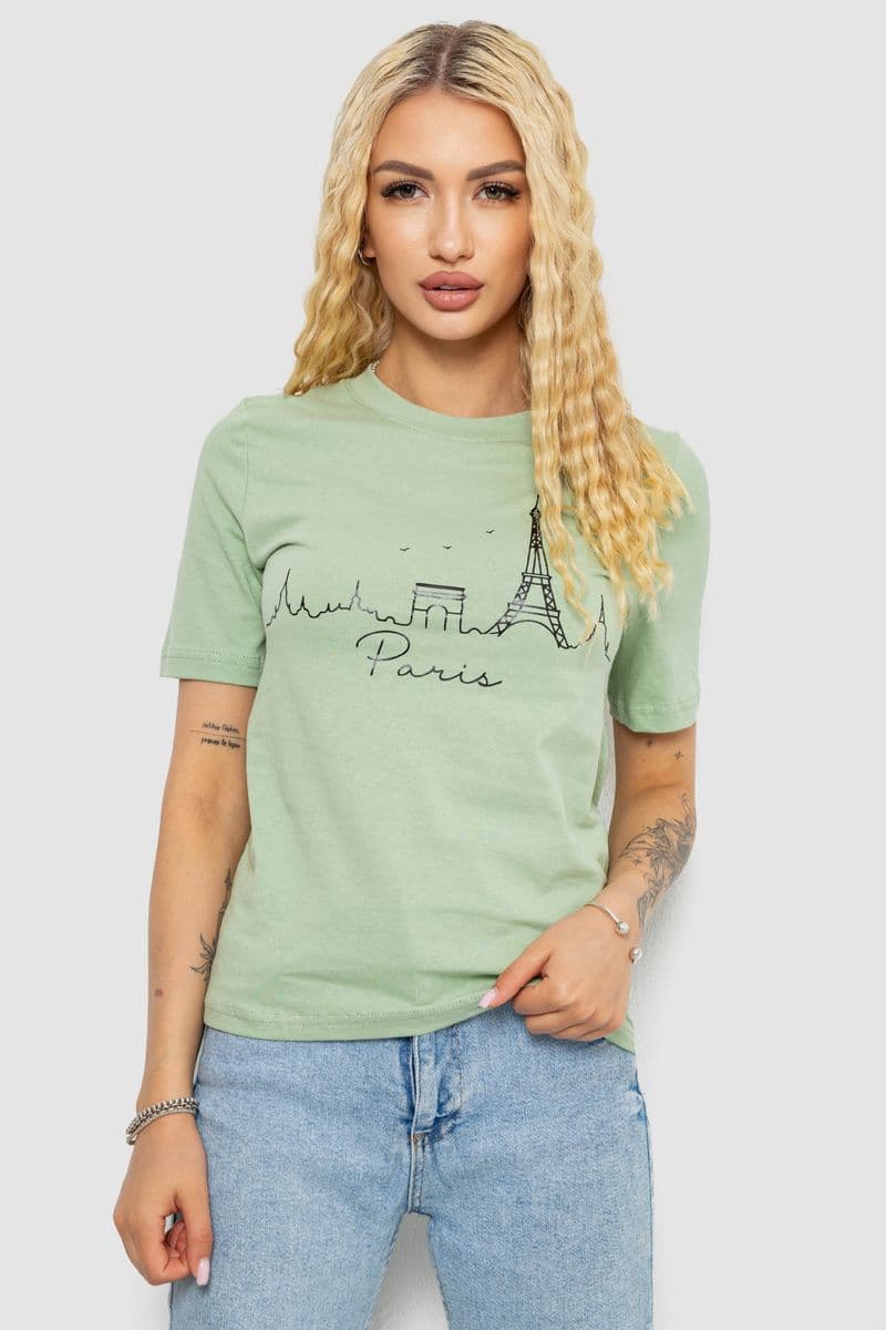 Футболка жіноча з принтом, колір оливковий, 241R132 - зображення 1