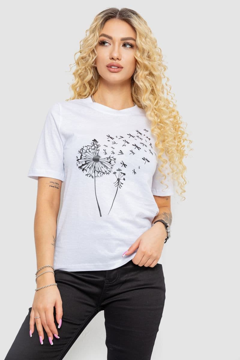 Жіноча футболка з принтом, колір білий, 241R127 - зображення 1