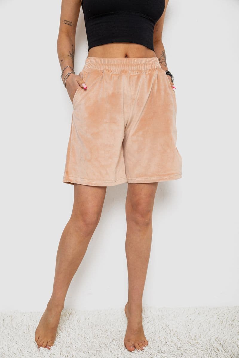 Шорти жіночі велюрові, колір світло-бежевий, 238R106 - зображення 1