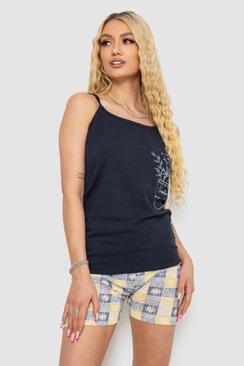 Жіноча піжама з принтом, колір темно-синій, 238R3052 - зображення 1