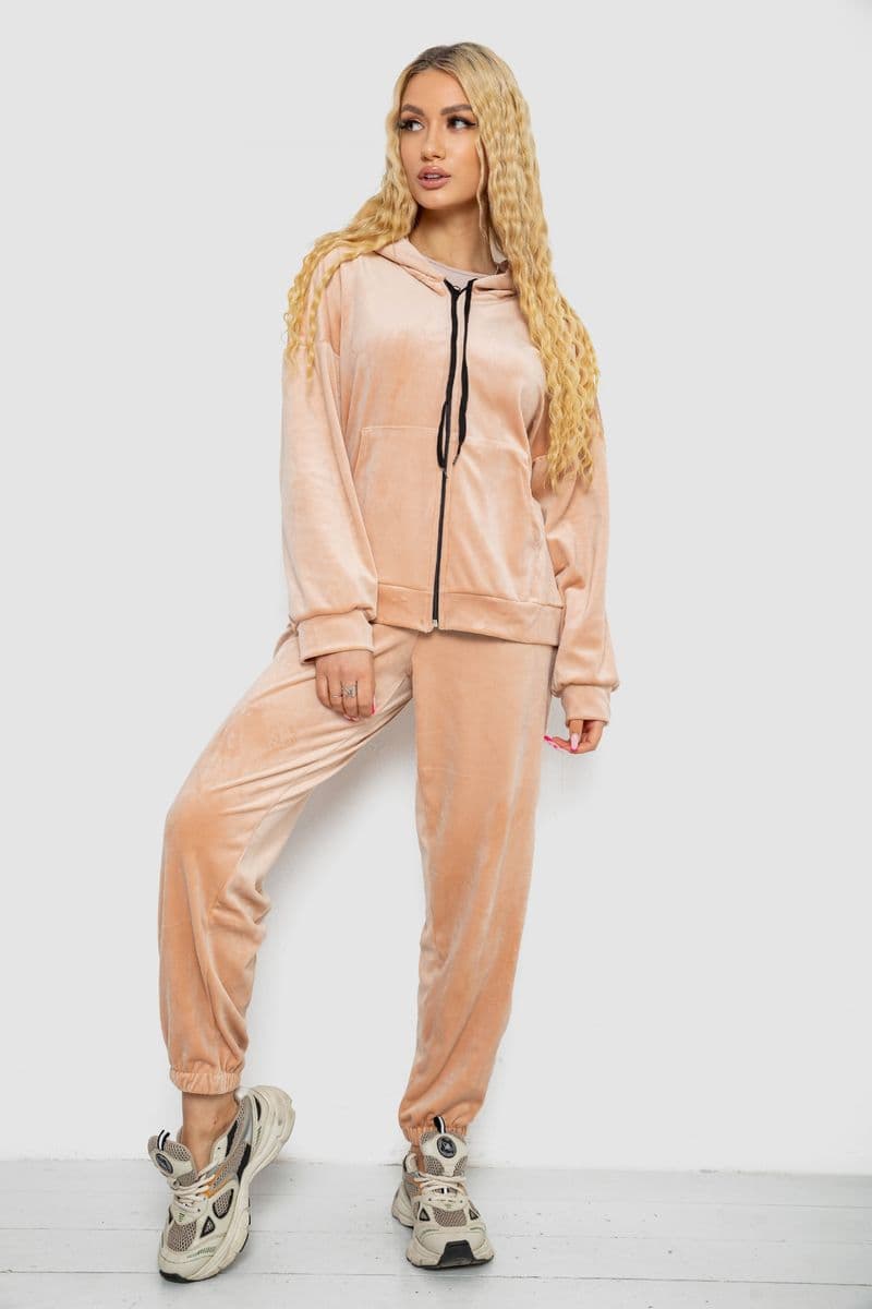 Спортивний костюм жіночий велюровий, колір світло-бежевий, 238R107 - зображення 1