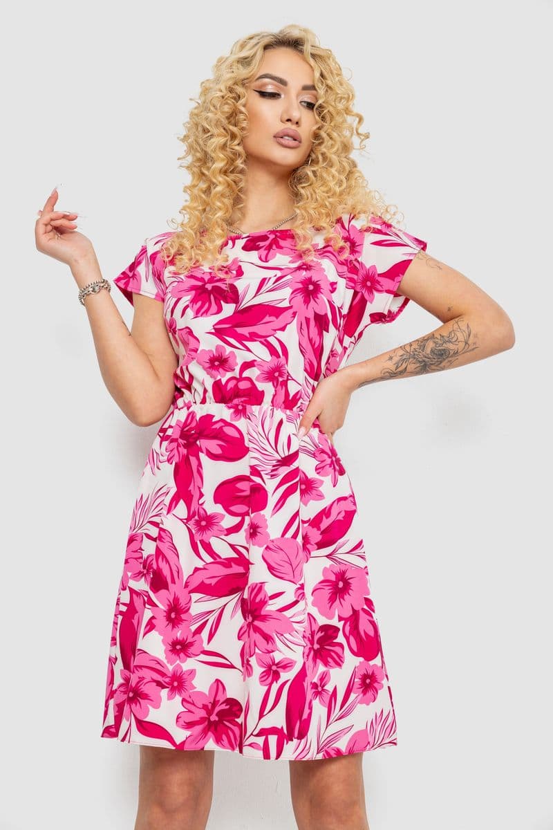 Сукня з принтом, колір біло-рожевий, 214R0225-2 - зображення 1