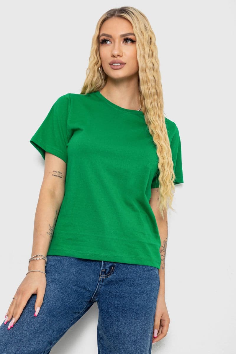 Футболка жіноча однотонна, колір зелений, 238R111 - зображення 1