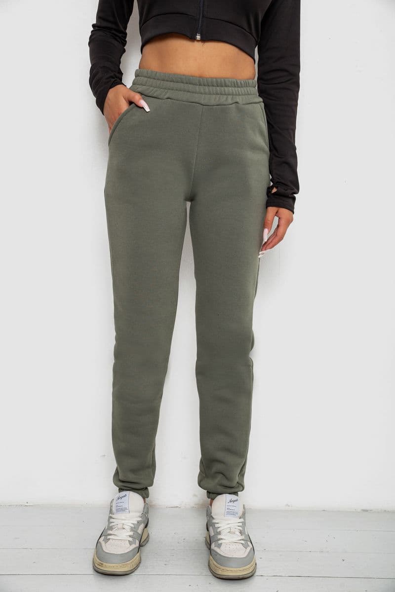 Спортивні штани жіночі на флісі, колір хакі, 238R58641-3 - зображення 1