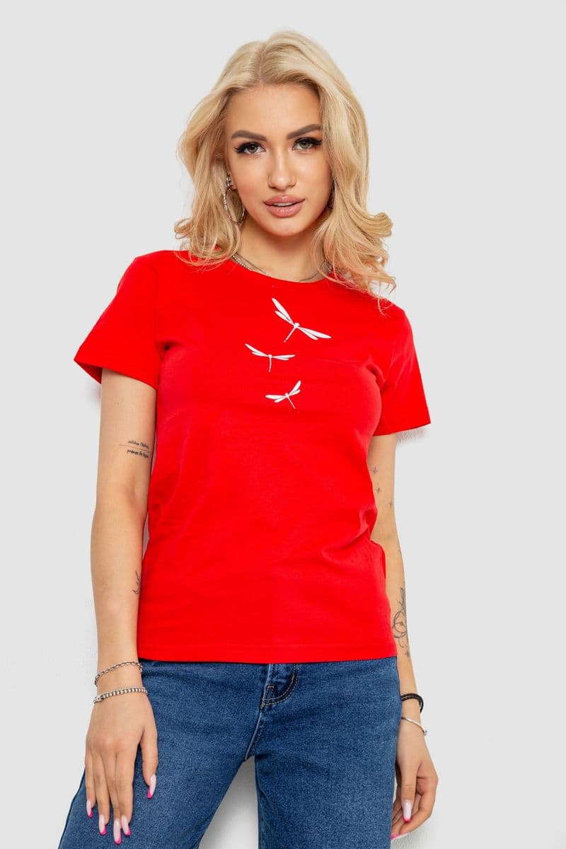 Футболка жіноча з принтом, колір червоний, 238R555 - зображення 1