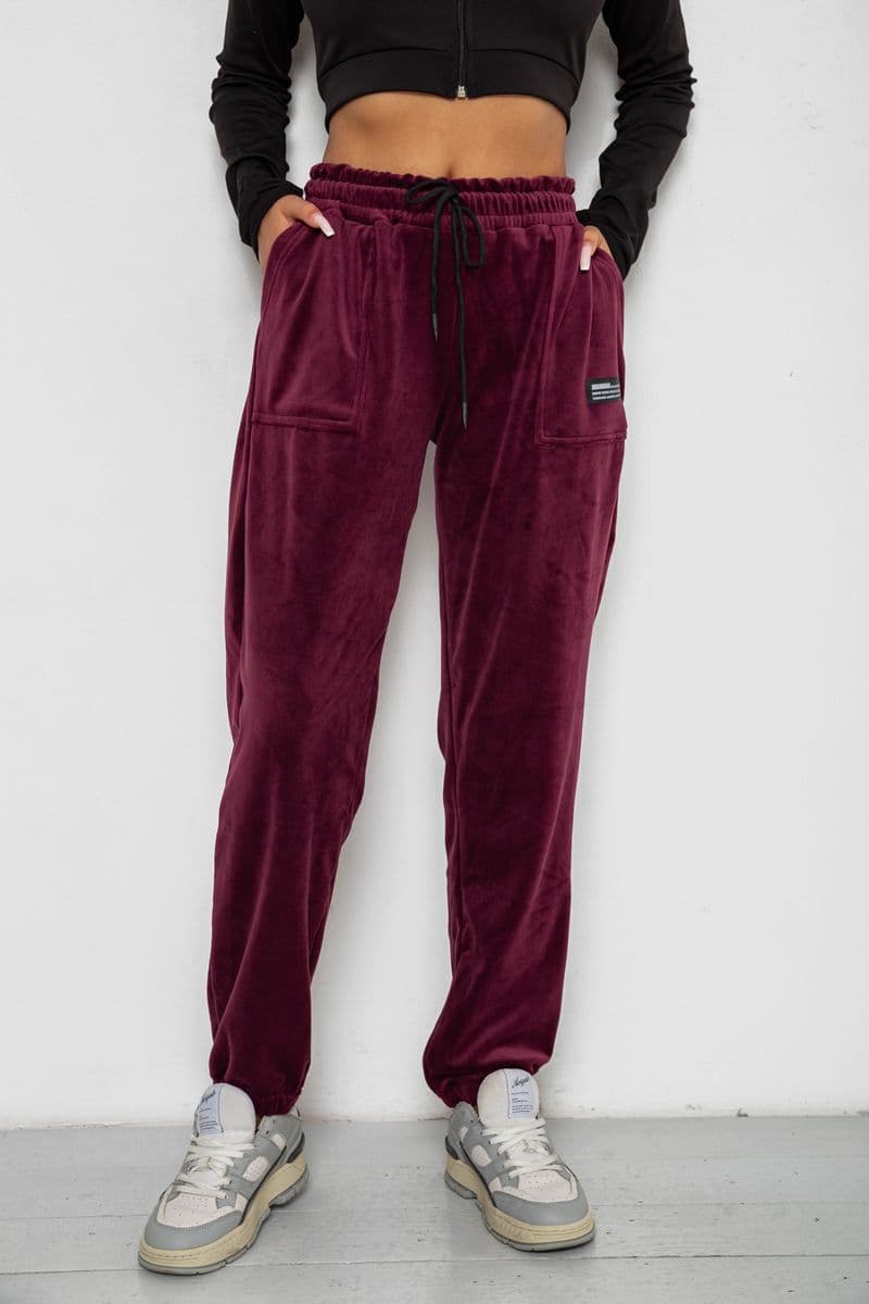 Спортивні штани велюрові жіночі на флісі, колір бордовий, 238R58645 - зображення 1