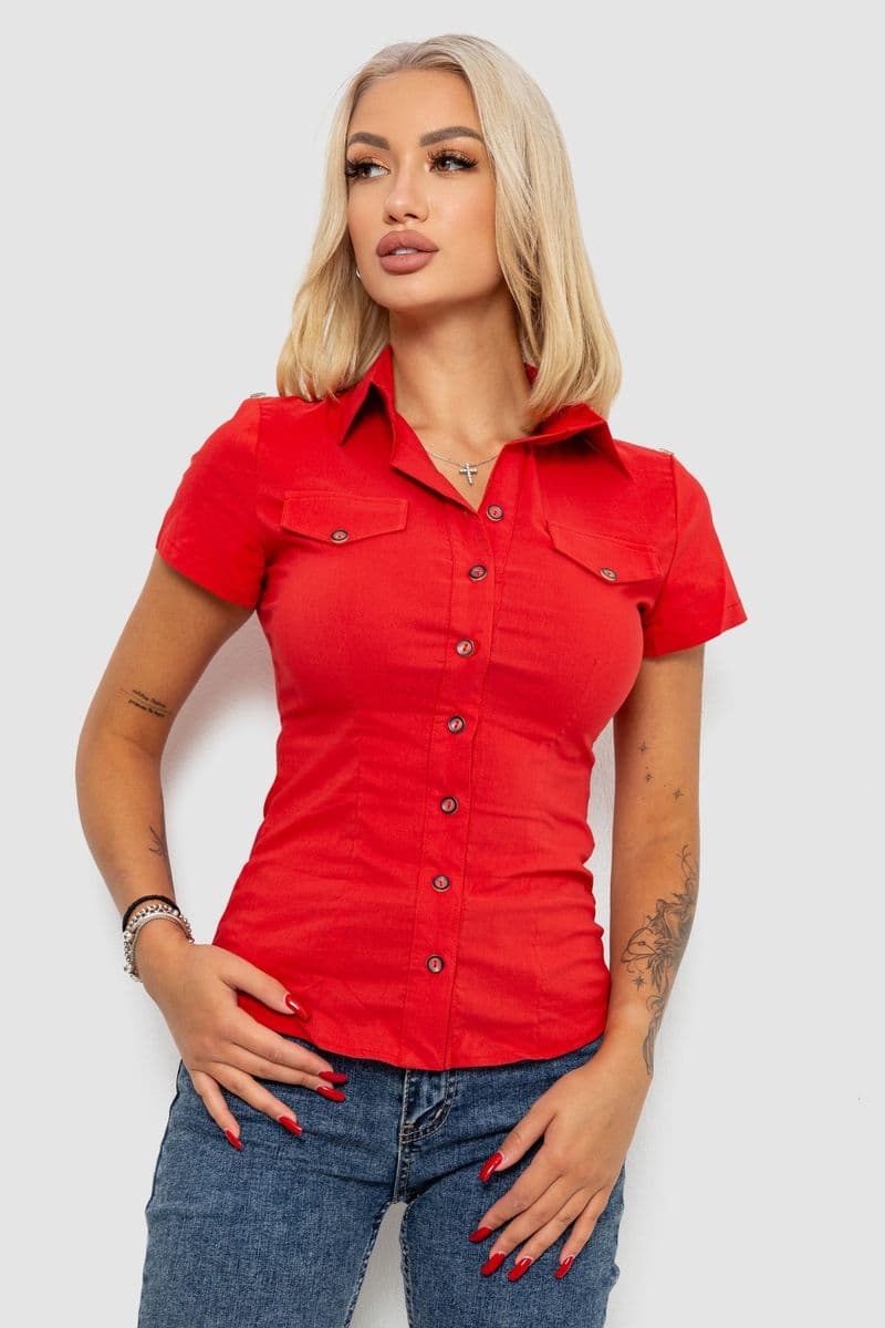 Сорочка жіноча однотонна, колір червоний, 230R068-1 - зображення 1