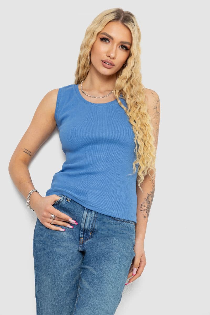 Майка жіноча в рубчик, колір джинс, 238R117 - зображення 1