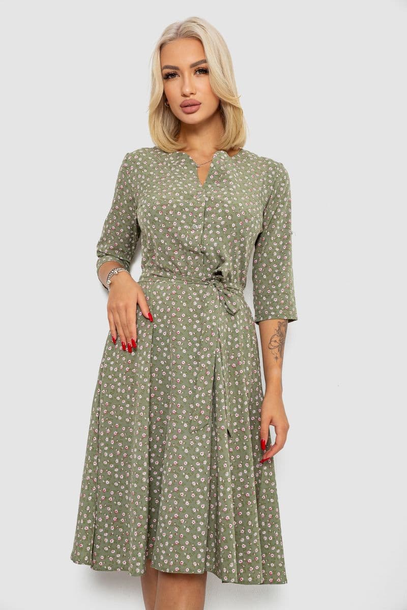 Сукня софт з принтом, колір оливковий, 230R1011-5 - зображення 1