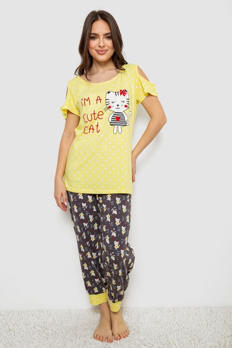 Жіноча піжама з принтом, колір жовтий, 243R903067 - зображення 1