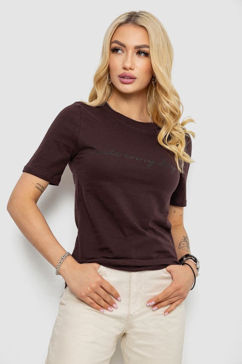 Футболка жіноча з принтом, колір шоколадний, 241R130 - зображення 1