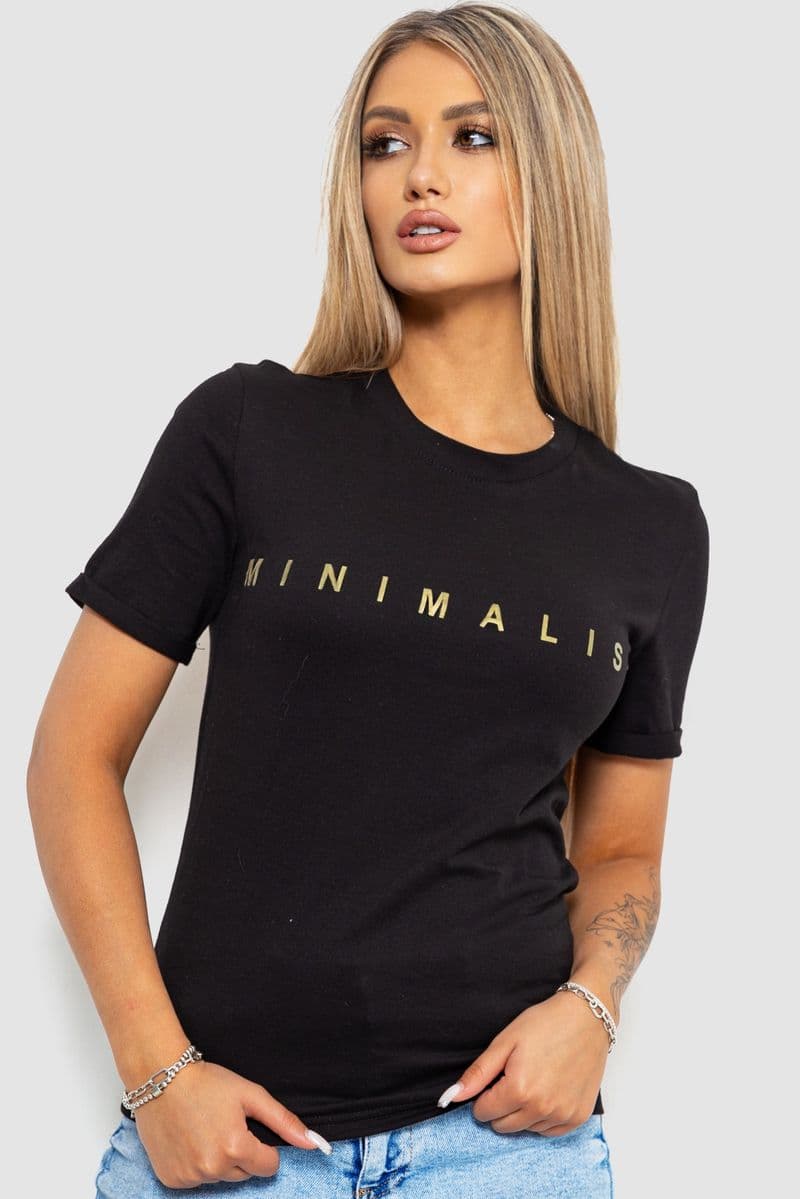 Футболка жіноча з принтом, колір чорний, 238R57379 - зображення 1