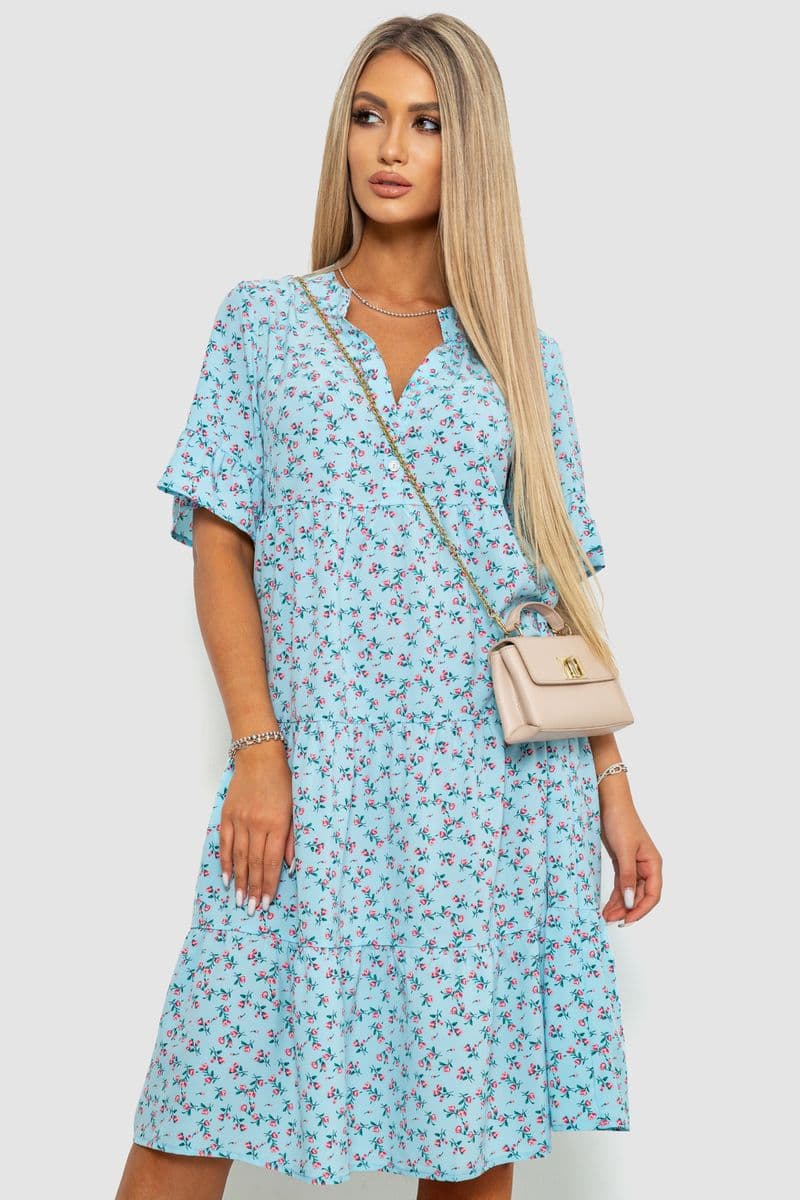 Плаття з квітковим принтом, колір блакитний, 102R5251-1 - зображення 1