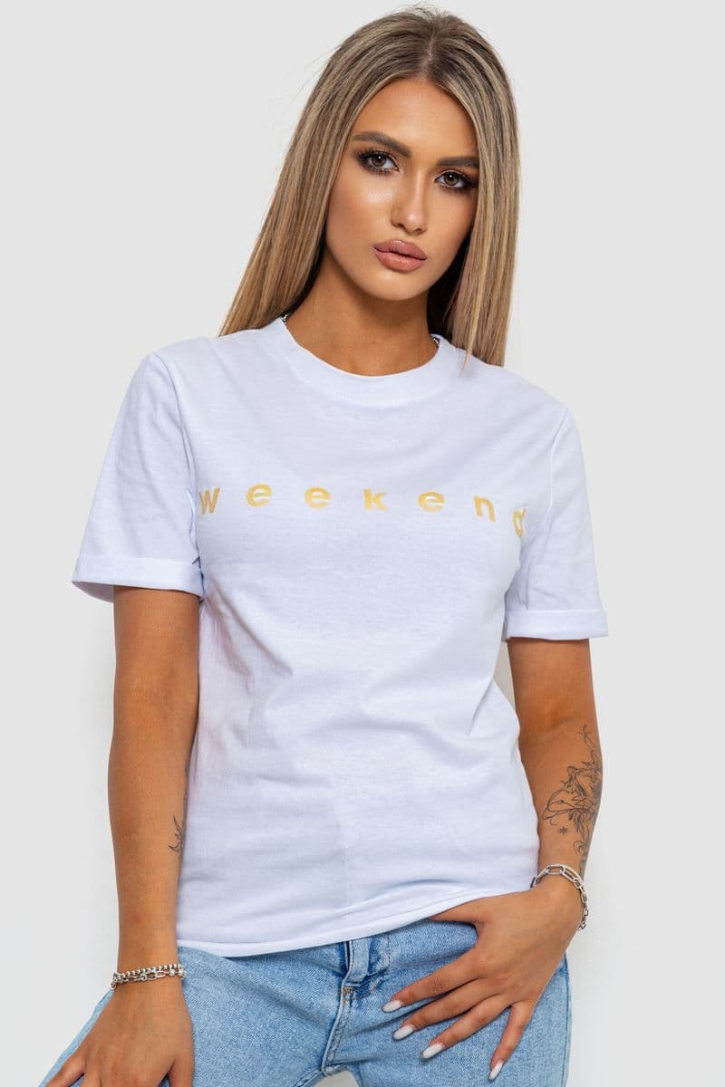 Футболка жіноча з принтом, колір білий, 238R57378 - зображення 1