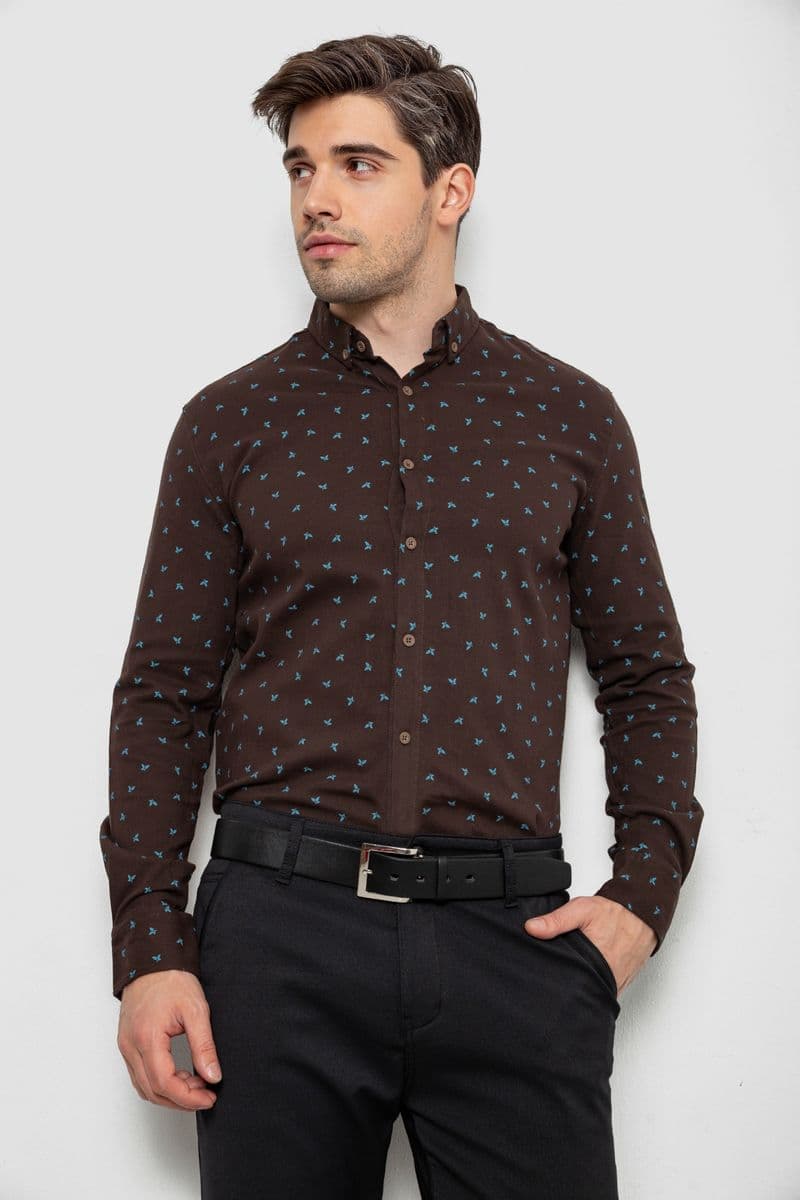 Сорочка чоловіча з принтом, колір коричневий, 214R7365-1 - зображення 1