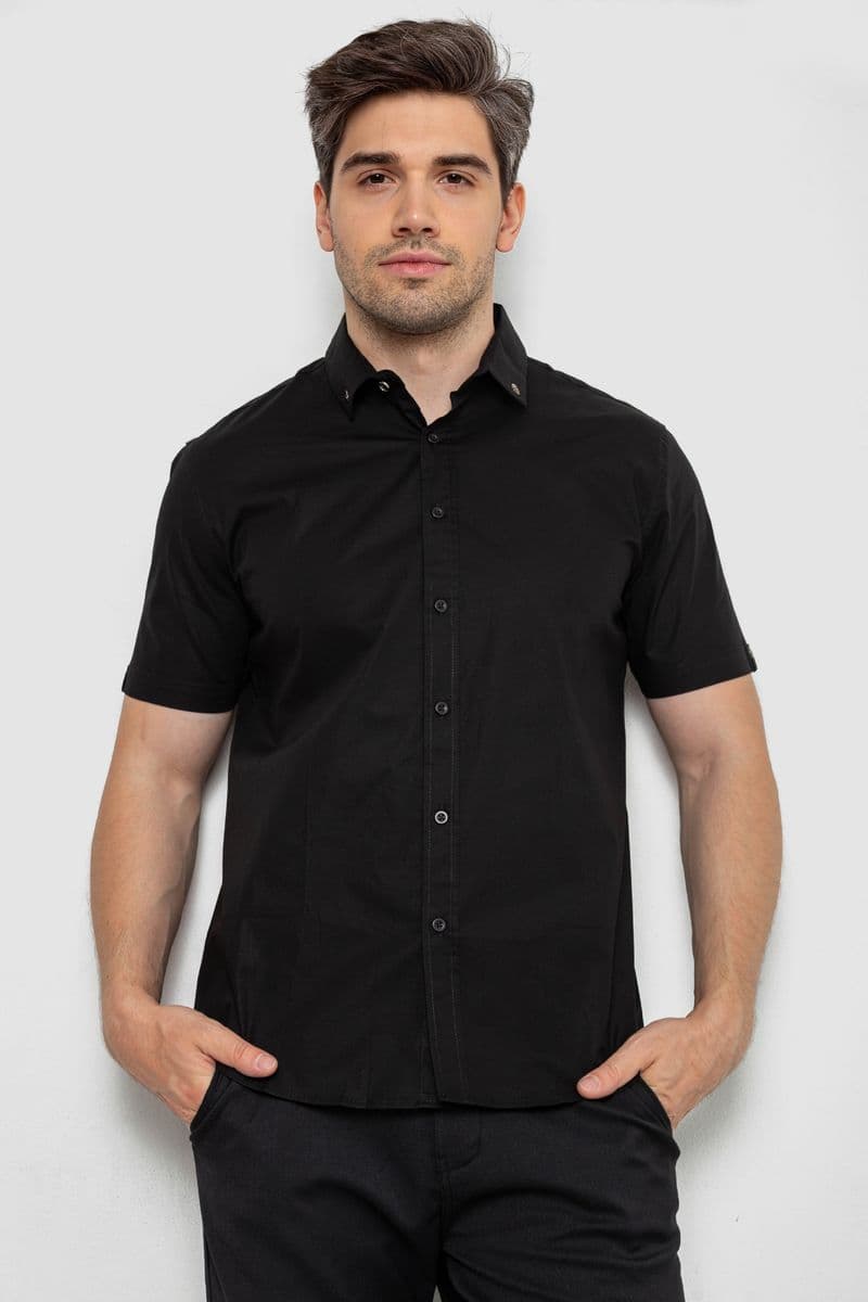 Сорочка чоловіча однотонна, колір чорний, 214R830 - зображення 1