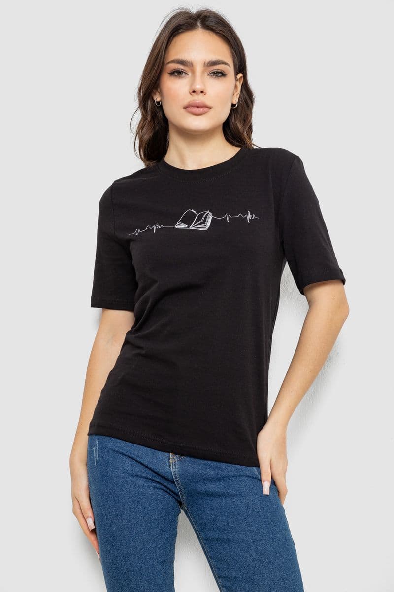 Футболка жіноча з принтом, колір чорний, 241R1835 - зображення 1
